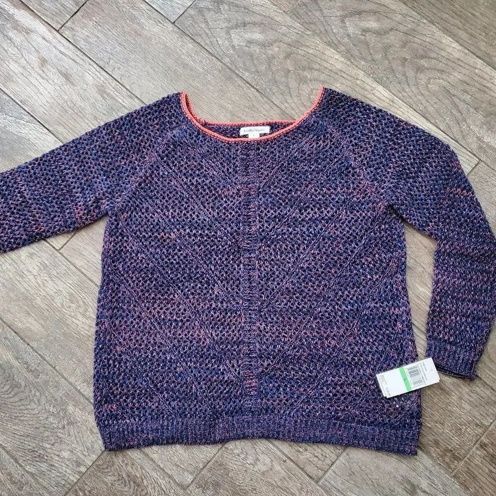 JohnPaulRichard blue and peach open knit long sleeve sweater